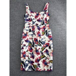 Maggy London Dress Womens 2 Petite White Floral Sleeveless Sheath Lined Spring